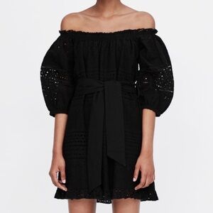 Zara Basic Cotton Eyelet Dress Black S Small